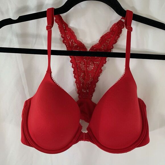 Victoria's Secret Bra Women's 34D Red Underwired Padded Lace - Picture 1 of 7